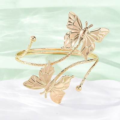 Butterfly Alloy Arm Cuff Bangles for Girl Women AJEW-A063-01H-G-1