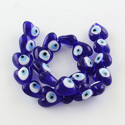 Heart Evil Eye Lampwork Bead Strands X-LAMP-R119-01-1