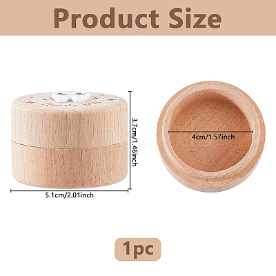 Round Printed Wood Baby Tooth Keepsake Cases with Lids CON-WH0099-75B-1