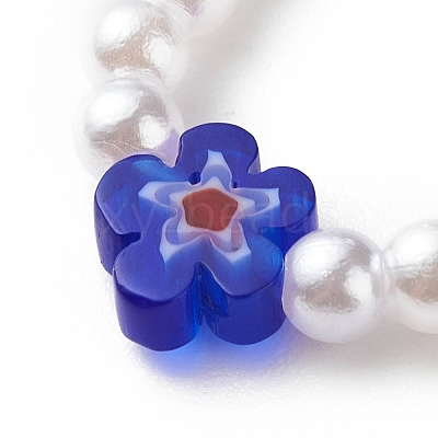 Plastic Imitation Pearl & Millefiori Glass Beaded Finger Ring for Women RJEW-JR00484-1