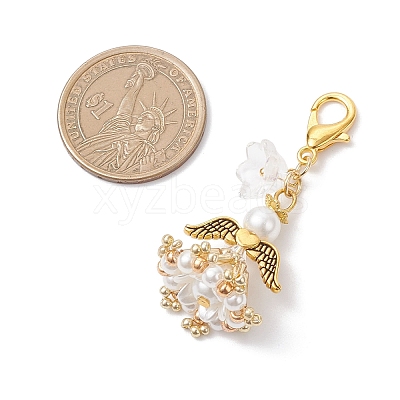 Handmade Glass Seed Beaded Angel Pendant Decorations HJEW-MZ00381-05-1