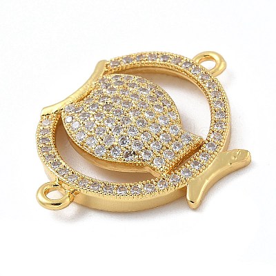 Rack Plating Brass Micro Pave Clear Cubic Zirconia Fish Connector Charms kk-A234-46G-1
