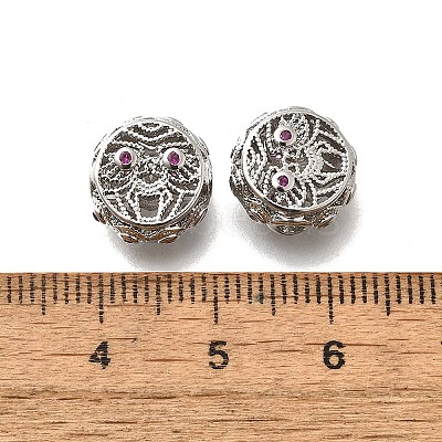 Brass Micro Pave Magenta Cubic Zirconia Beads KK-M318-44P-02-1