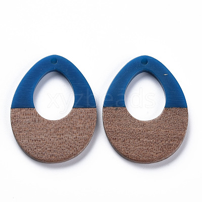 Opaque Resin & Walnut Wood Pendants RESI-T035-37B-1