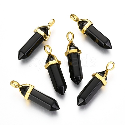 Natural Black Obsidian Bullet Double Terminated Pointed Pendants G-G902-B25-1