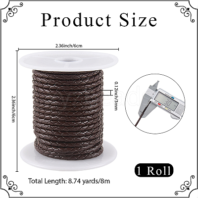 8M Braided Cowhide Leather Cord NWIR-3.0-02B-1