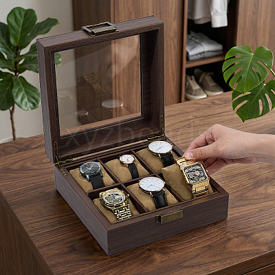 6-Slot Clear Glass Window Imitation Leather Watch Organizer Boxes with Velveteen Pillow Inside and Alloy Clasps Outside CON-WH0089-285-1