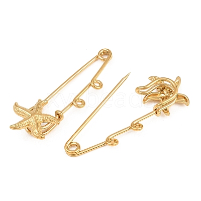 Starfish 304 Stainless Steel Safety Pins Brooch Findings SA-CBA098D-16H-G02-1