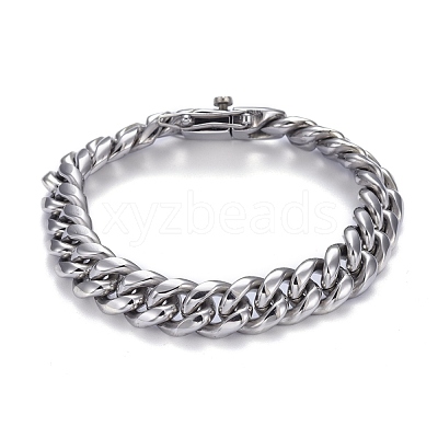 Tarnish Resistant Men's 304 Stainless Steel Cuban Link Chain Bracelets BJEW-P263-B02-P-1