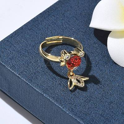 Brass Micro Pave Cubic Zirconia Adjustable Finger Rings for Women RJEW-K307-01G-21-1