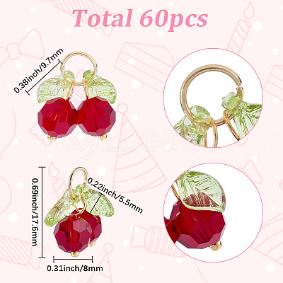 60Pcs Cherry Acrylic & Glass Pendants PALLOY-WH00017-1