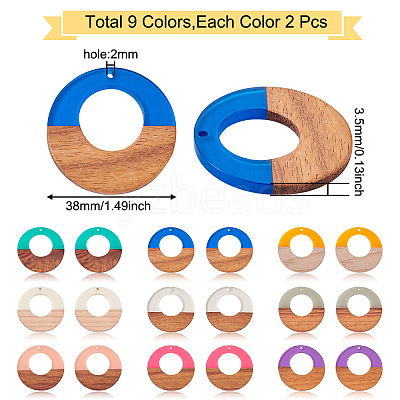 18Pcs 9 Colors Resin & Walnut Wood Pendants RESI-BT0001-07-1
