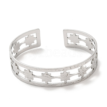 Non-Tarnish 304 Stainless Steel Star Open Cuff Bangles BJEW-L682-026P-1