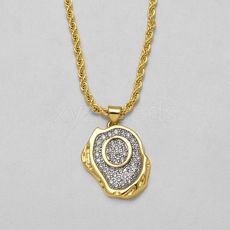Brass Crystal Rhinestone Oval with Letter Pendant Necklaces FS-WG7CB6D-13-1