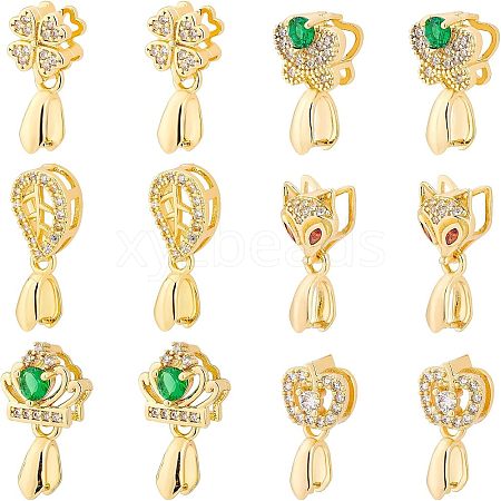 SUPERFINDINGS 12Pcs 6 Style Brass Micro Pave Cubic Zirconia Ice Pick Pinch Bails KK-FH0003-66-1