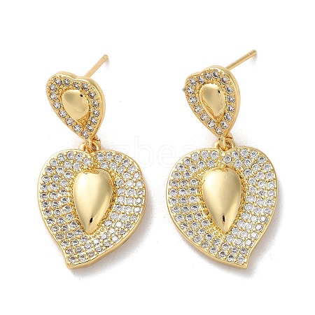 Brass Pave Clear Cubic Zirconia Stud Earrings EJEW-M258-15G-1