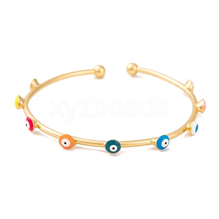 Adjustable Brass Colorful Enamel Evil Eye Open Cuff Bangles for Women BJEW-S147-18G-A-1