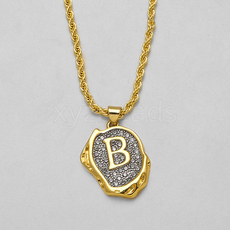 Brass Crystal Rhinestone Oval with Letter Pendant Necklaces FS-WG7CB6D-25-1
