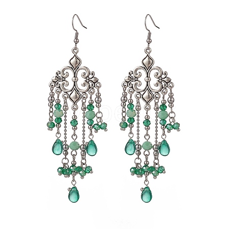 Glass Teardrop Tassel Chandelier Earrings EJEW-TA00184-01-1