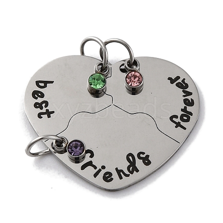 Best Friends Forever 201 Stainless Steel Rhinestone Connector Charms STAS-Q342-08A-P-1