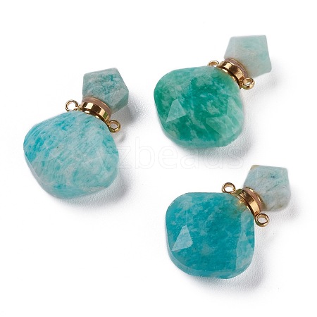 Rhombus Natural Amazonite Perfume Bottle Pendants G-H241-01A-G-1