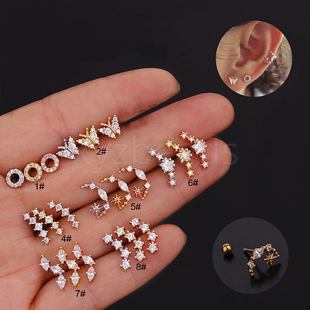 316L Surgical Stainless Steel Micro Pave Clear Cubic Zirconia Cartilage Earrings WG14BE9-05-1
