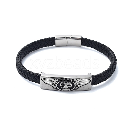 Men's Braided Black PU Leather Cord Bracelets BJEW-K243-55AS-1