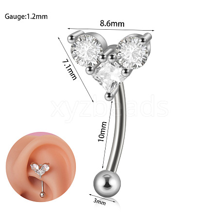 304 Stainless Steel Clear Cubic Zirconia Eyebrow Curved Barbell Rings WGE154E-03-1