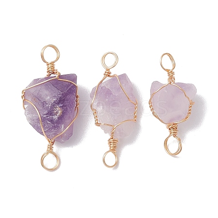 Raw Rough Natural Amethyst Copper Wire Wrapped Nuggets Connector Charms PALLOY-JF02789-1