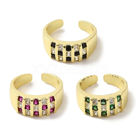 Rack Plating Brass Micro Pave Cubic Zirconia Cuff Rings RJEW-H228-13G-1