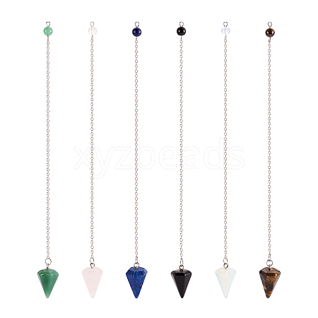 6Pcs 6 Style Natural & Synthetic Hexagonal Pointed Dowsing Pendulums G-FW0001-22-1