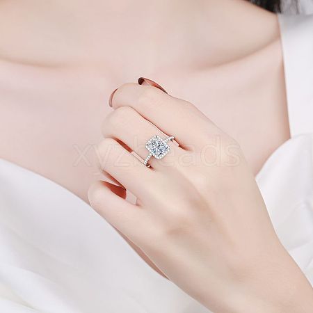 Rhodium Plated 925 Sterling Silver Micro Pave 6x8mm Cubic Zirconia Finger Rings for Women WG8E258-11-1