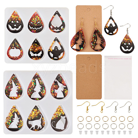  2Pcs 2 Style Halloween Teardrop Pendant Silicone Molds DIY-TA0004-99-1