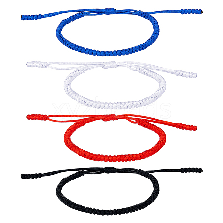 FIBLOOM 4Pcs 4 Colors Adjustable Nylon Braided Cord Bracelets Set BJEW-FI0001-76-1