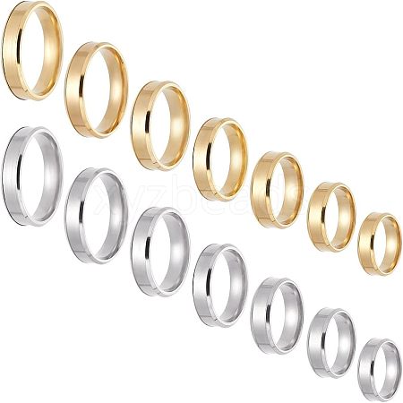 DICOSMETIC 14Pcs 14 Style 201 Stainless Steel Plain Band Ring for Men Women RJEW-DC0001-05-1