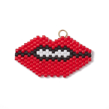 Handmade Glass Seed Beads Lip Pendants PALLOY-CJ00136-1