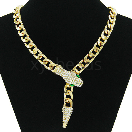 Alloy Rhinestone Snake Cuban Link Chain Necklaces for Women WGC9FDE-07-1