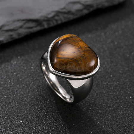 304 Stainless Steel with Natural Tiger Eye Finger Rings for Men FS-WG9BB25-05-1