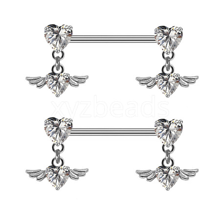 316L Surgical Stainless Steel Heart Wings Nipple Rings WG4E032-01-1