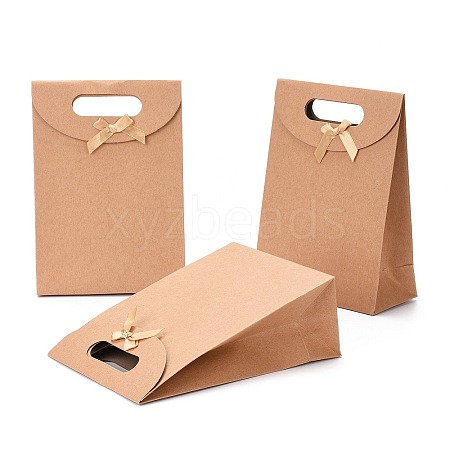 Kraft Paper Gift Bags with Ribbon Bowknot Design CARB-WH0009-05B-1