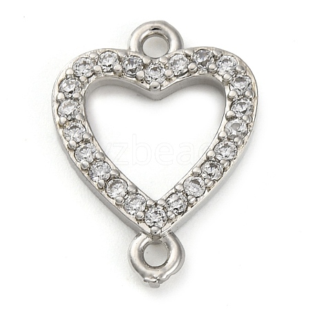 Brass Micro Pave Clear Cubic Zirconia Heart Links Connector Charms KK-A230-03A-P-1