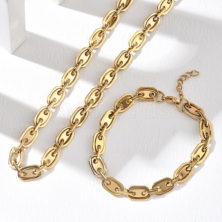 304 Stainless Steel Oval Link Chain Necklaces Bracelets Sets SJEW-D091-08G-1