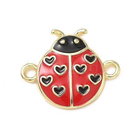 Brass Red and Black Enamel Heart Ladybug Links KK-I379-06G-1
