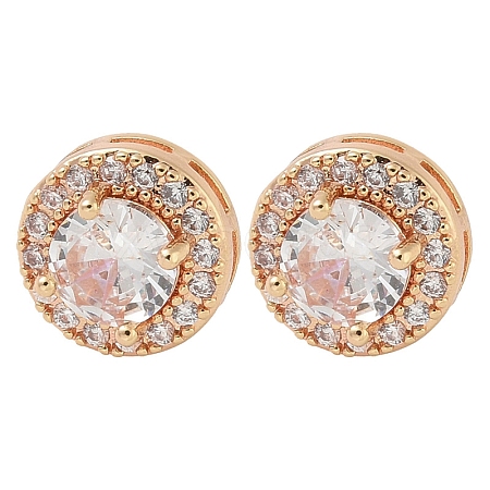 Rack Plating Flat Round Brass Clear Cubic Zirconia Stud Earrings EJEW-M090-19G-03-1