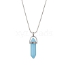 Bullet Shape Synthetic Luminous Stone Pendant Necklace with Brass Snake Chains NJEW-JN04601-3