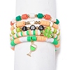 Saint Patrick's Day Freshwater Pearl & Handmade Polymer Clay Heishi Stretch Bracelets Sets BJEW-JB08768-3