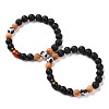 2Pcs Buddhist Natural Mixed Stone and Wood Beads Stretch Bracelets Set for Women Men BJEW-JB08932-4