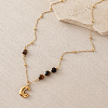European Faceted Natural Tiger Eye 304 Stainless Steel Alphabet Pendant Necklaces QN9691-3-1