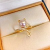 Cat Shape Natural Freshwater Pearl & Crystal Rhinestone Cuff Rings for Women FS-WGC5CB5-01-1