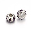 Nice Large Hole Rondelle 304 Stainless Steel Polymer Clay Pave Two Tone Rhinestone European Beads CPDL-N008-01K-1